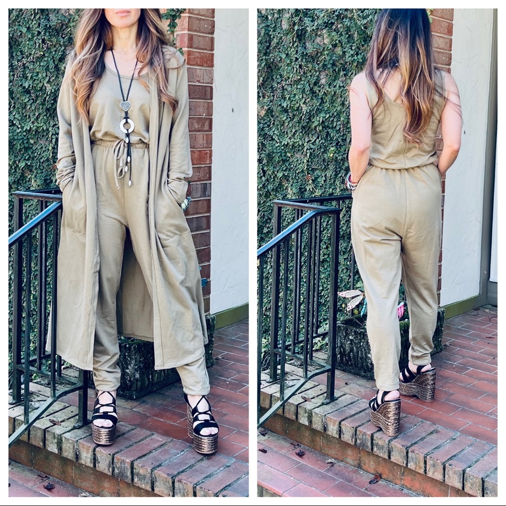 #02 LAST ONE French Terry Sleeveless Jumpsuit and Long Cardigan 2Piece Set - Picture 3 of 8